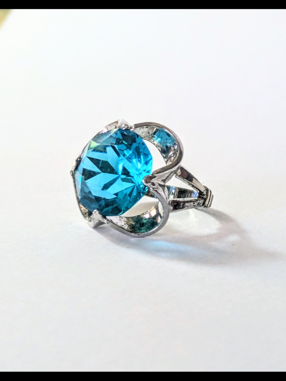 Sterling Silver Clover Design Turquoise Crystal Vintage Statement Ring Sz. 5